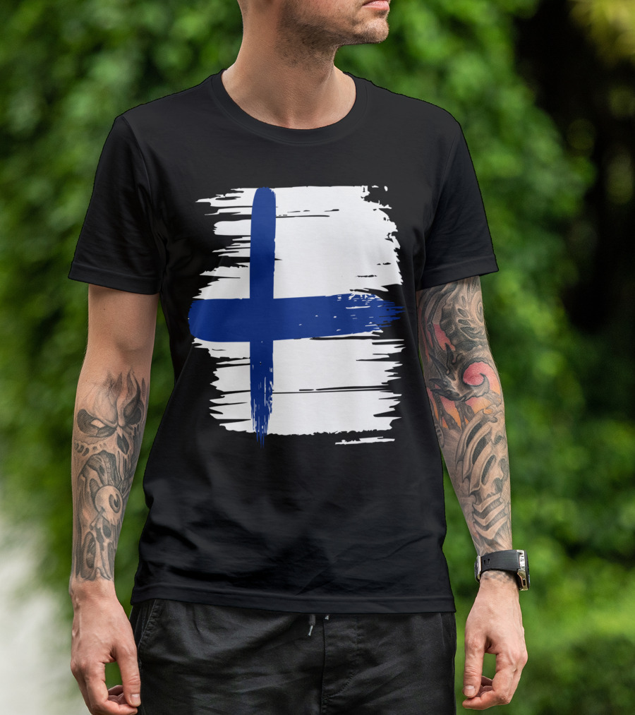 Tattered Finnish Flag In Grunge T-Shirt