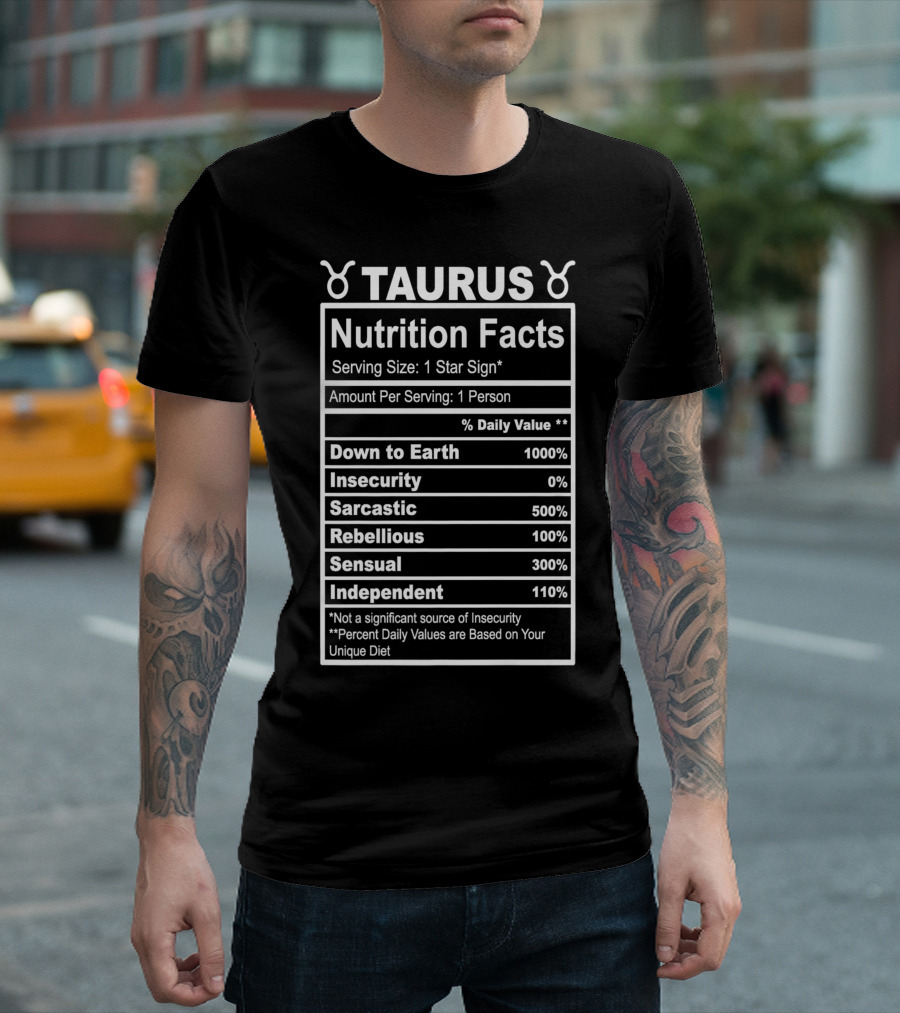 Taurus Nutrition Facts Zodiac Horoscope Traits Chart T-Shirt