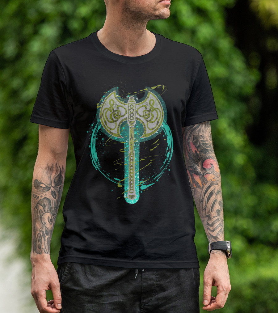 Viking Odin Norse Battle Axe Symbol With Knotwork T-Shirt