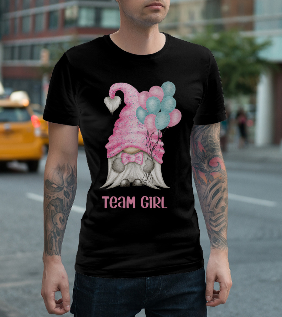 Team Girl Cute Gnome With Pastel Balloons Gender Reveal T-Shirt