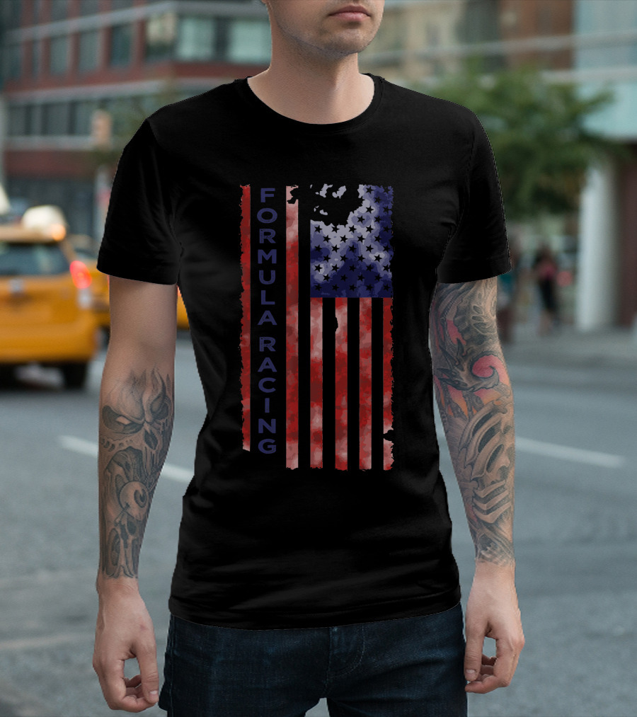 Formula Racing USA Flag Motorsport Grunge Style Flag Stripes T-Shirt