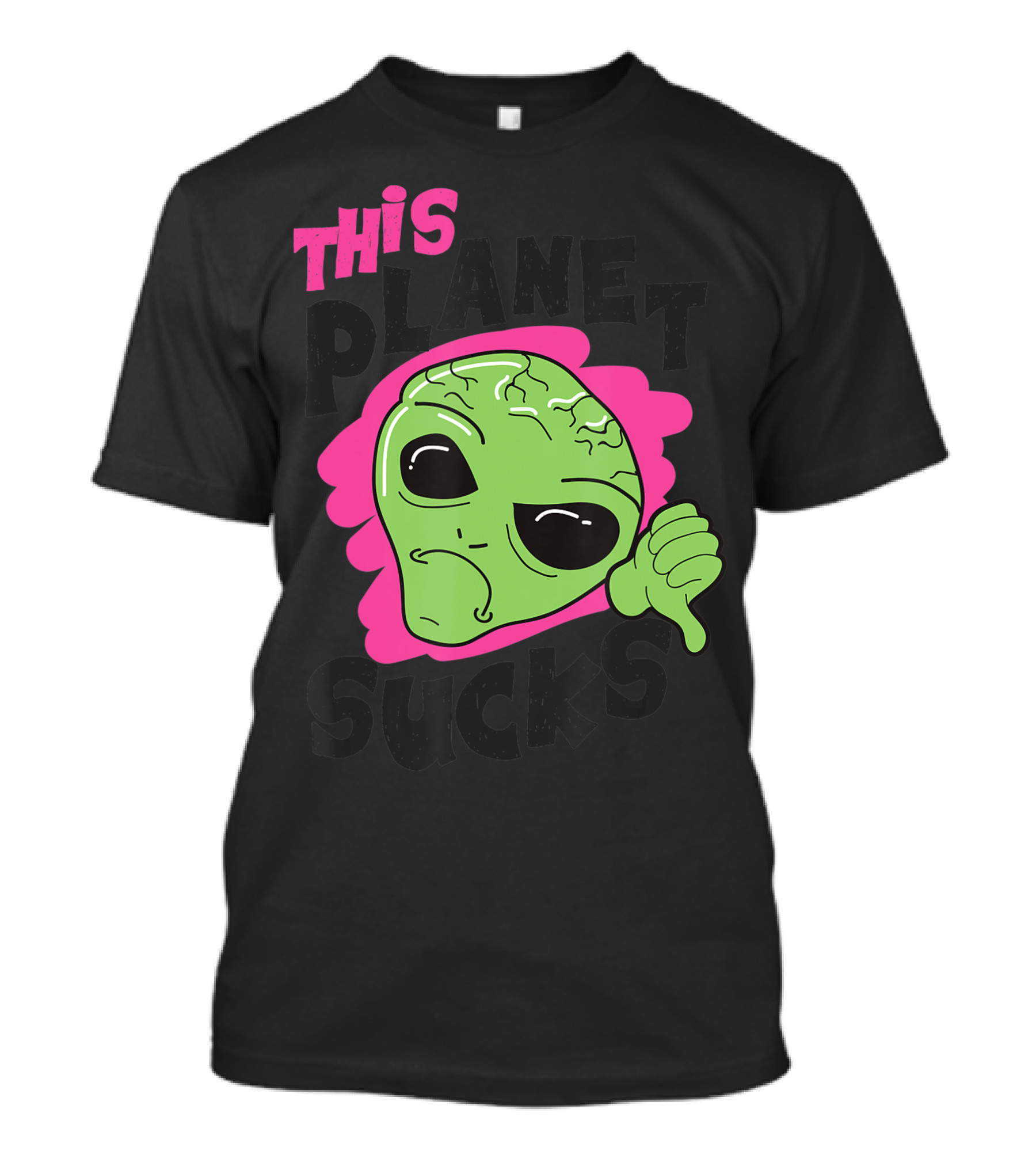 Green Alien Head Face This Planet Sucks Thumbs Down T-Shirt
