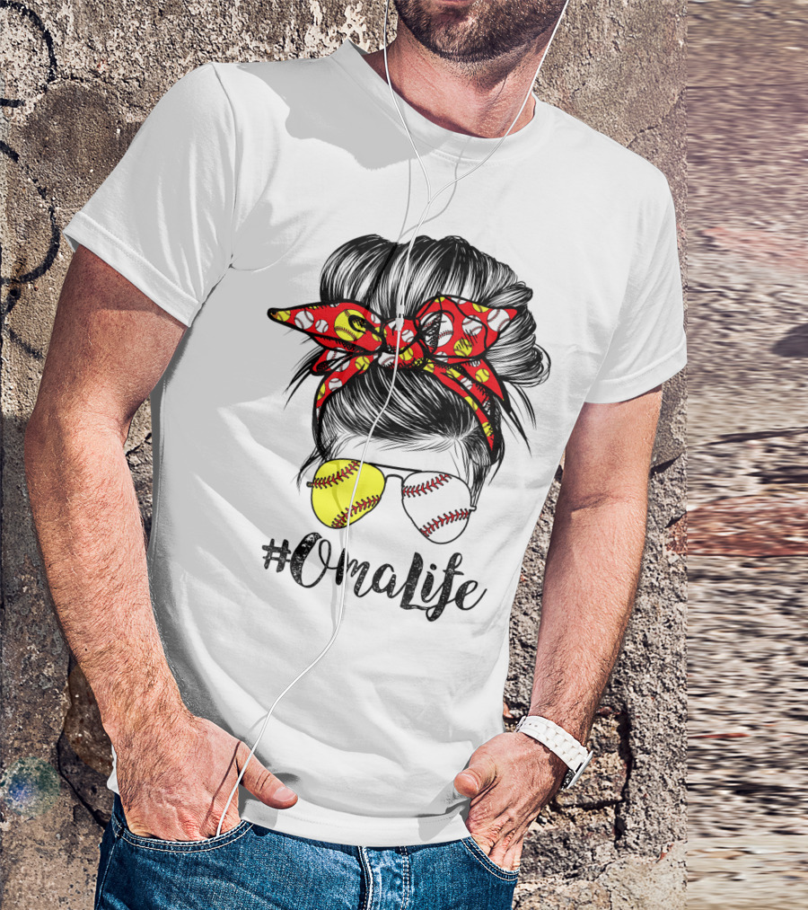 OmaLife Messy Bun Hair Softball Baseball Sunglasses T-Shirt