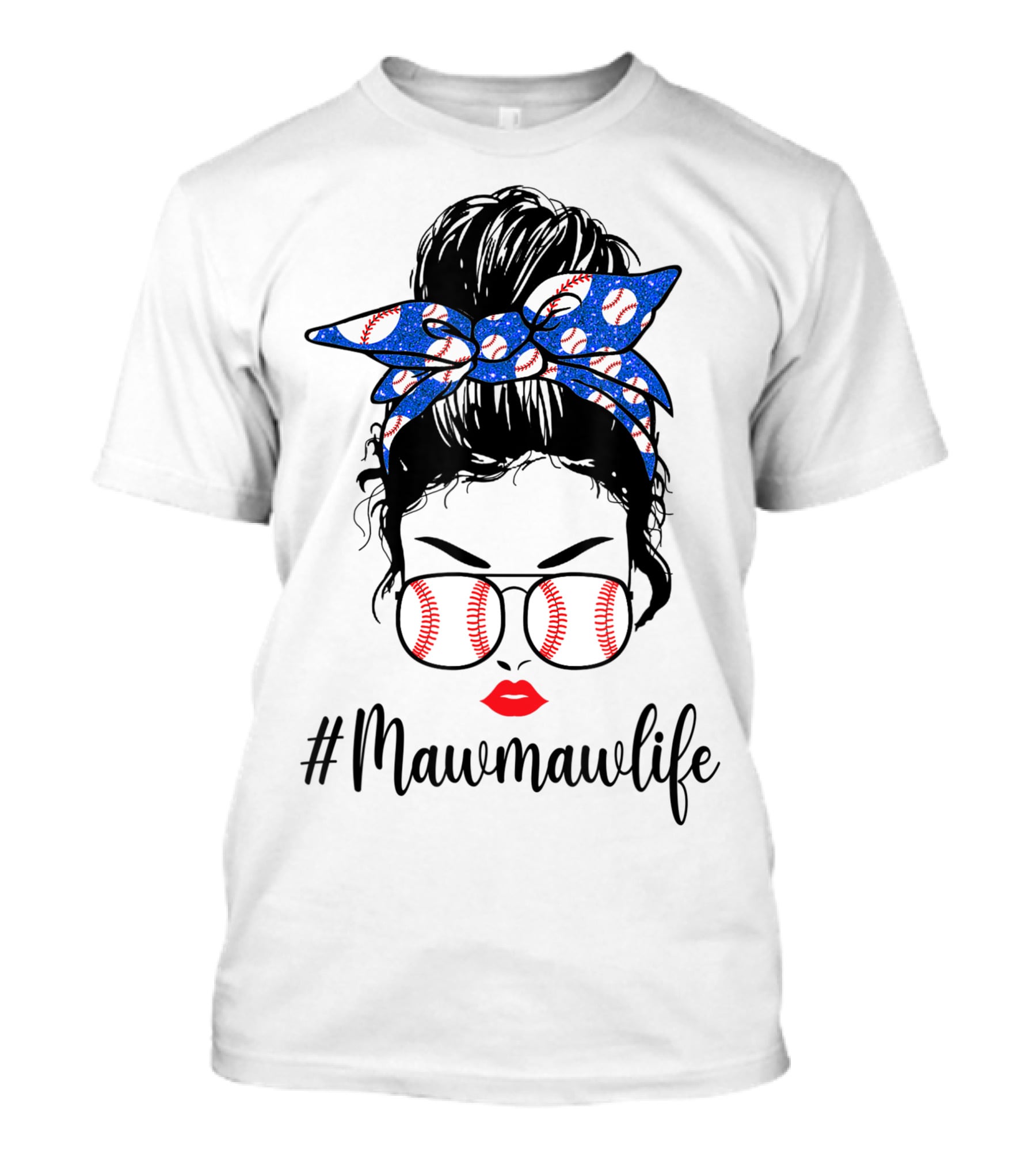 Mawmawlife Softball Baseball Messy Bun Glasses T-Shirt