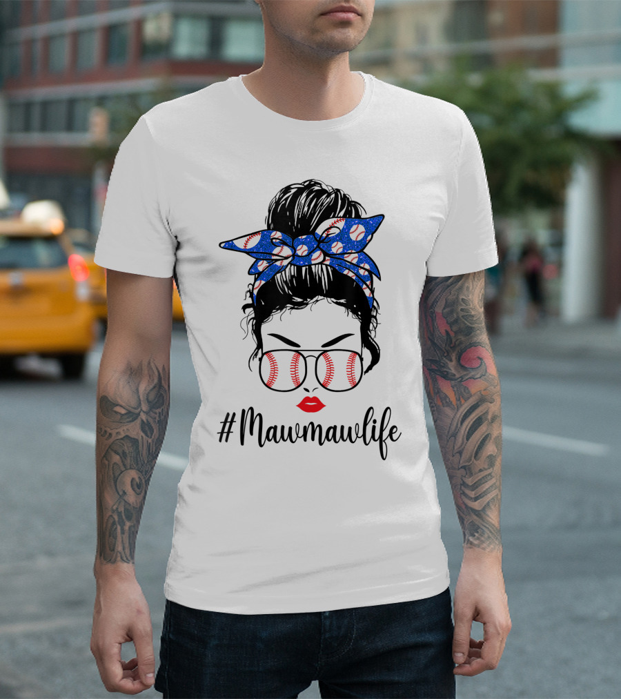 Mawmawlife Softball Baseball Messy Bun Glasses T-Shirt
