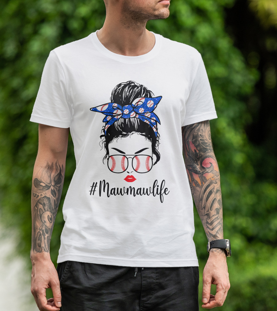 Mawmawlife Softball Baseball Messy Bun Glasses T-Shirt