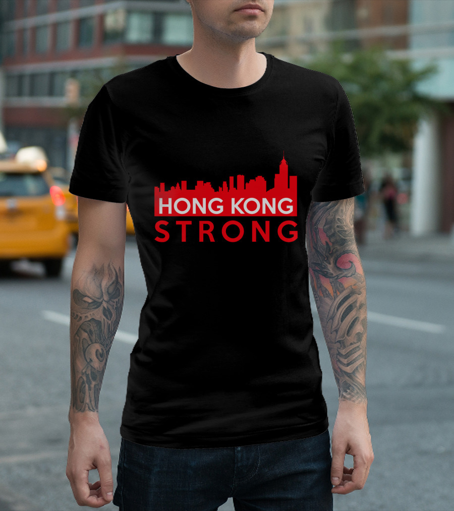 Hong Kong Strong City Red Skyline T-Shirt