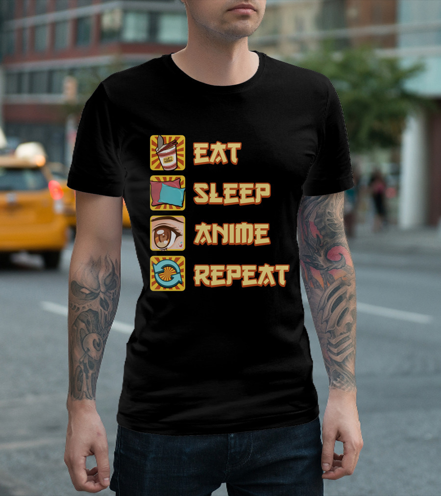 Eat Sleep Anime Repeat Icons Fun T-Shirt