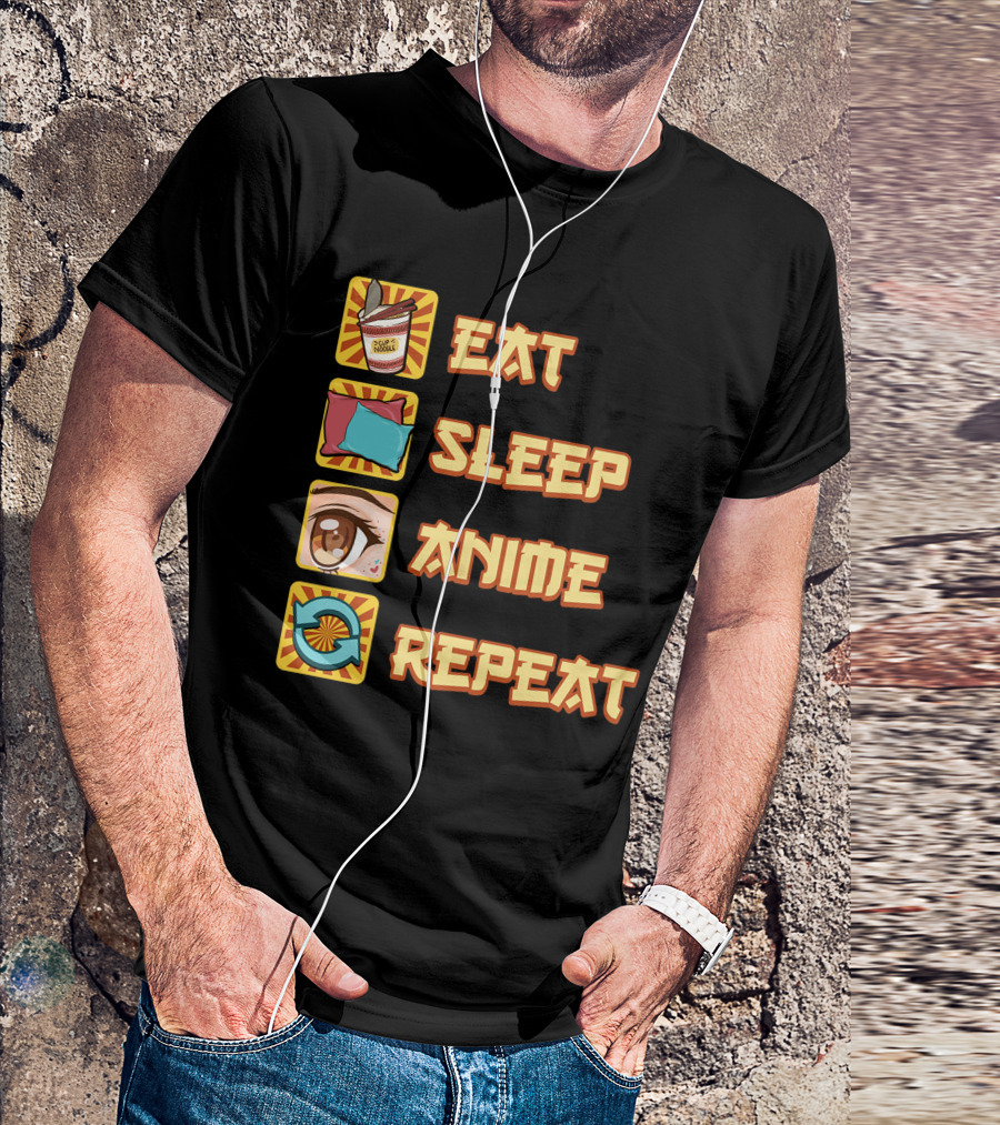 Eat Sleep Anime Repeat Icons Fun T-Shirt