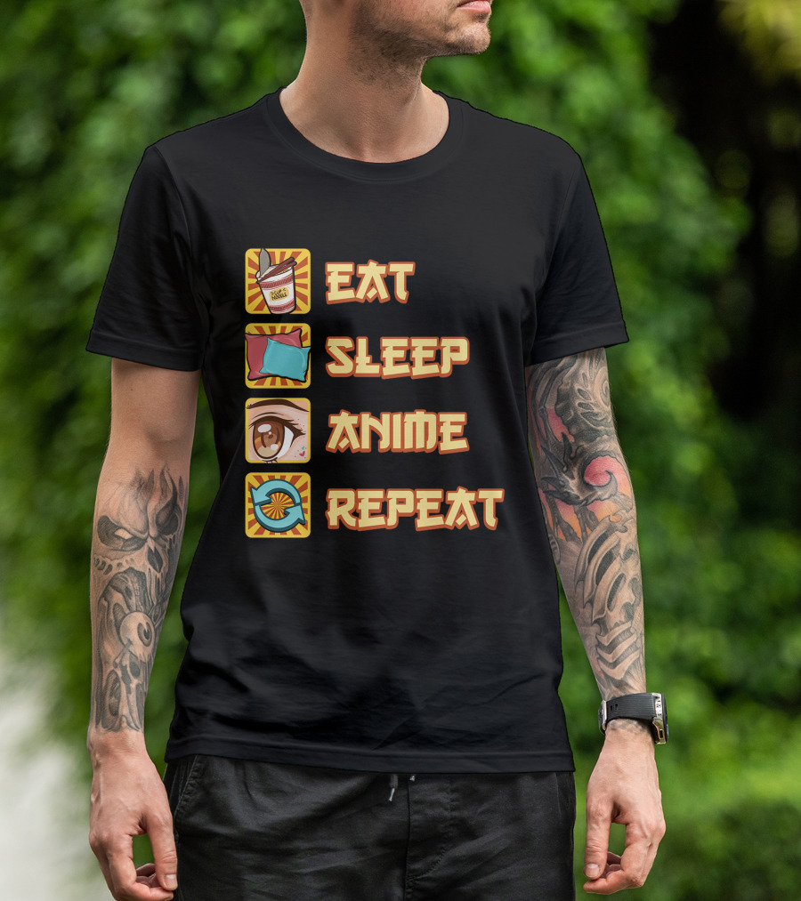 Eat Sleep Anime Repeat Icons Fun T-Shirt