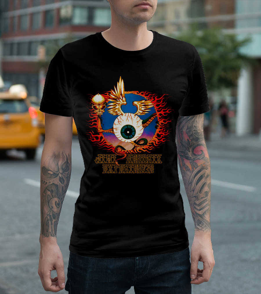 Jimi Hendrix Experience Psychedelic Skull and Eye Wings Flame T-Shirt