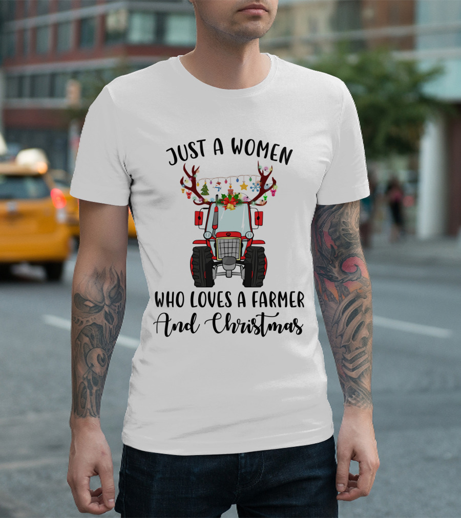 Loving Women Farmers with Christmas Spirit Tractor T-Shirt