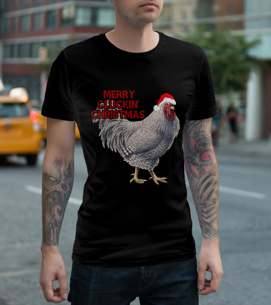 Merry Cluckin' Christmas Chicken with Santa Hat T-Shirt