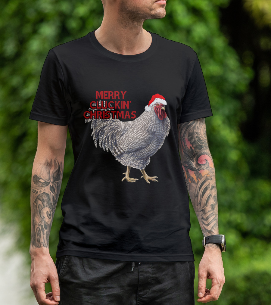Merry Cluckin' Christmas Chicken With Santa Hat T-Shirt