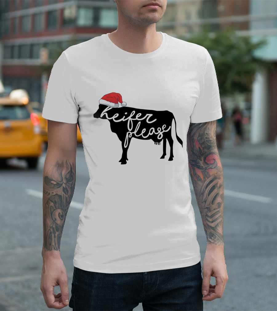 Merry Christmas Heifer Please Silhouette with Santa Hat T-Shirt