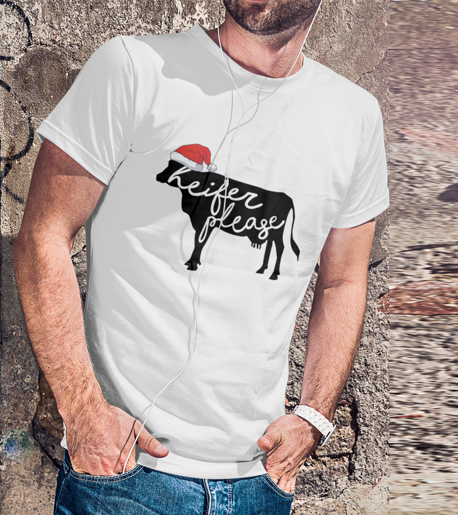 Merry Christmas Heifer Please Silhouette With Santa Hat T-Shirt