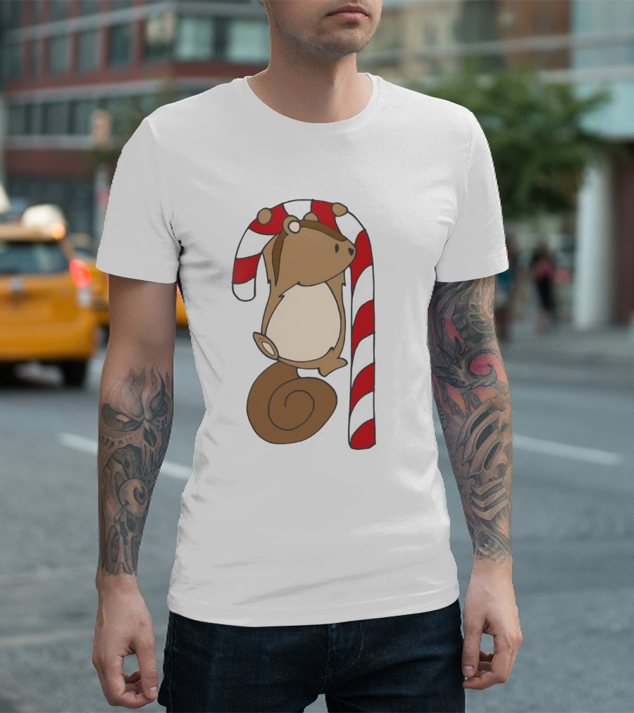 Ciapo Candy Cane Squirrel Hanging on Striped Christmas Treat T-Shirt