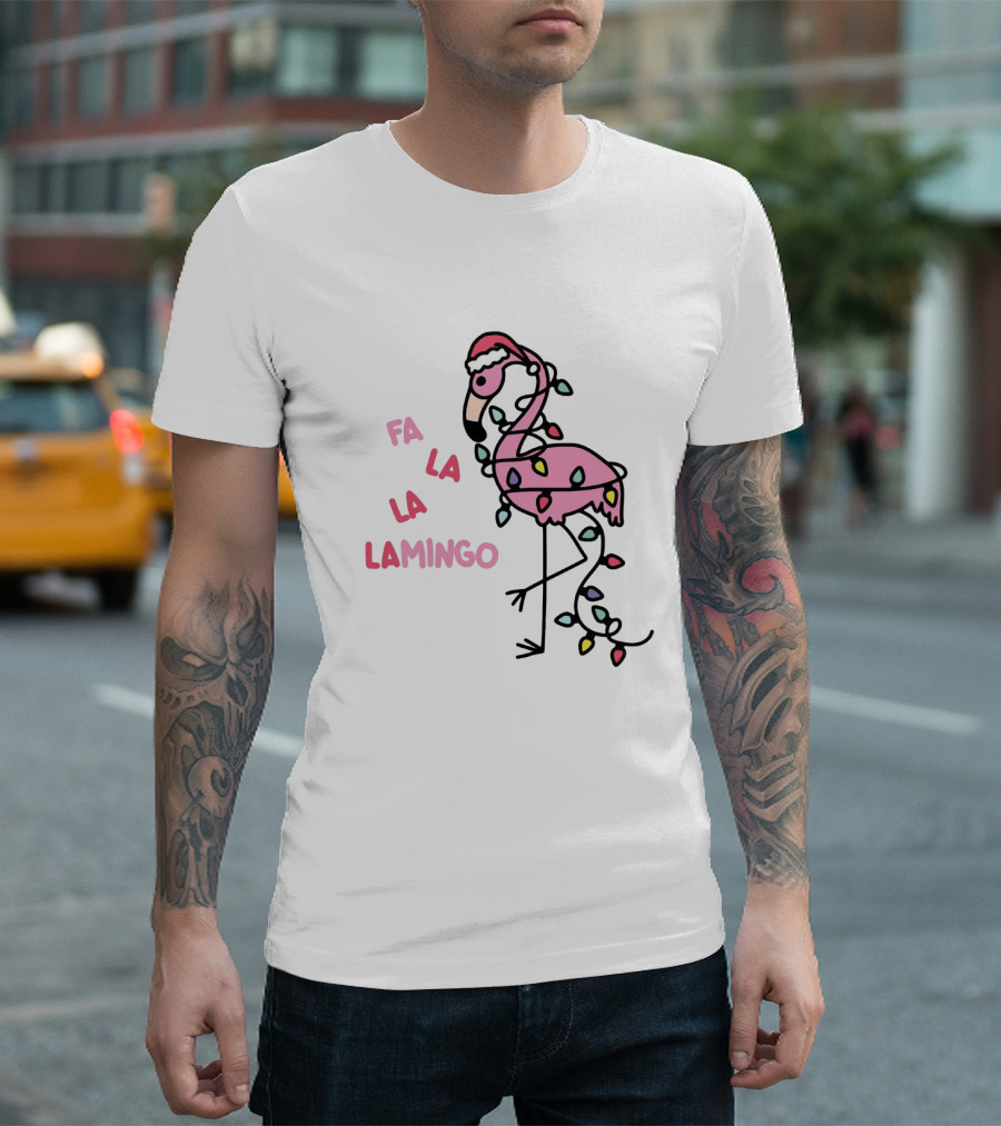 Fa La La Lamingo Christmas Flamingo Lights and Santa Hat Holiday T-Shirt