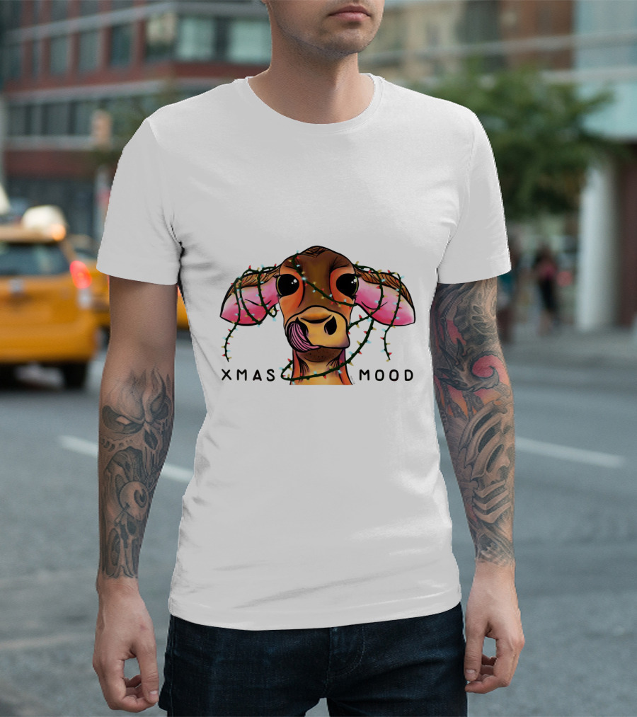 Xmas Mood Cow Wrapped in Festive Lights T-Shirt