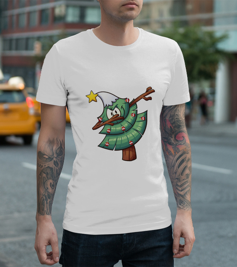Christmas Tree Doing Dab Dance with Star and Decorations T-Shirt