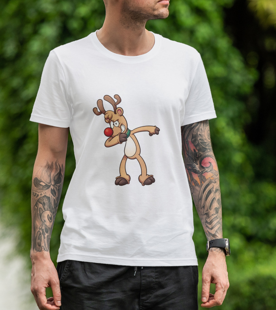 Rudolph Dabbing Reindeer Christmas Character With Red Nose T-Shirt