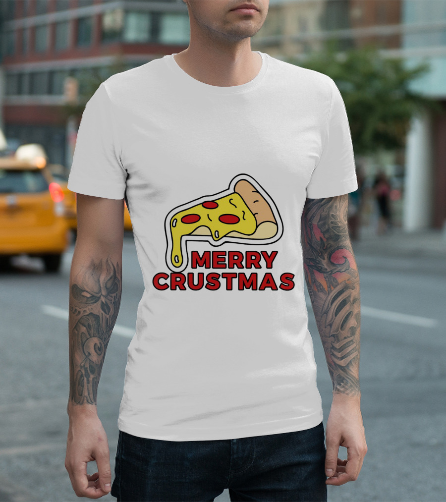 Merry Crustmas Pizza Slice Festive Holiday Play on Words T-Shirt