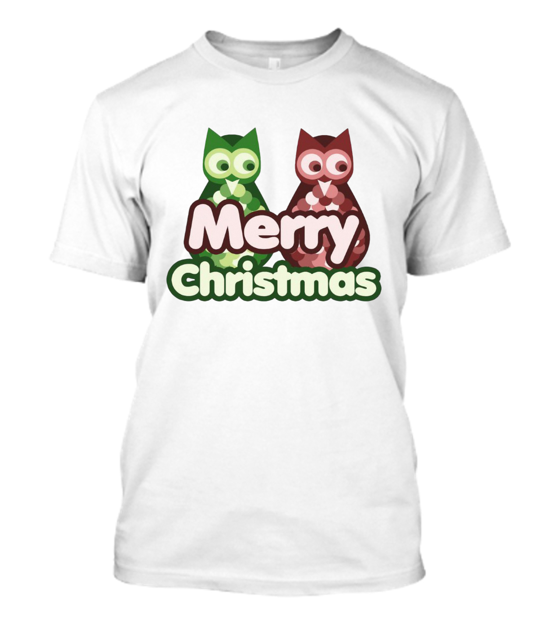 Merry Christmas Cute Owls Red And Green Festive Duo T-Shirt