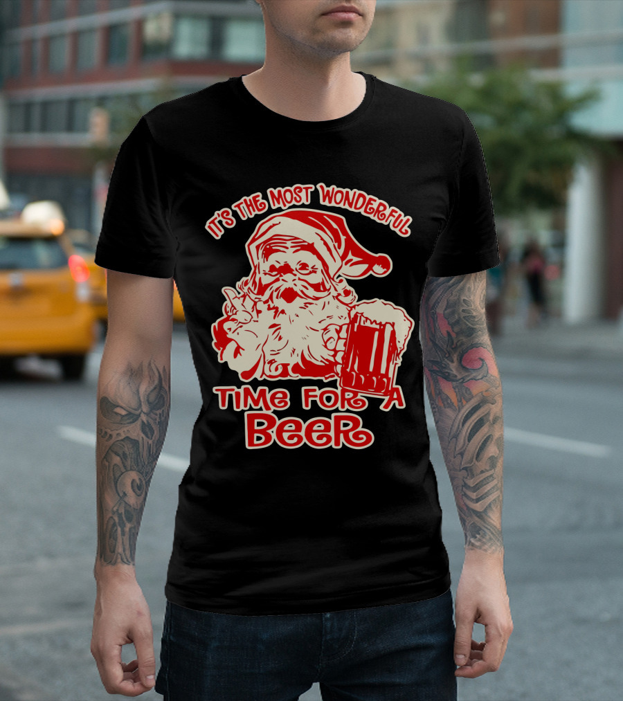 It's The Most Wonderful Time For A Beer Santa Holding Mug T-Shirt