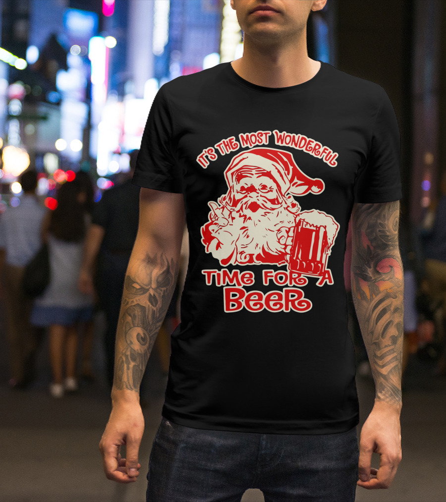 It's The Most Wonderful Time For A Beer Santa Holding Mug T-Shirt