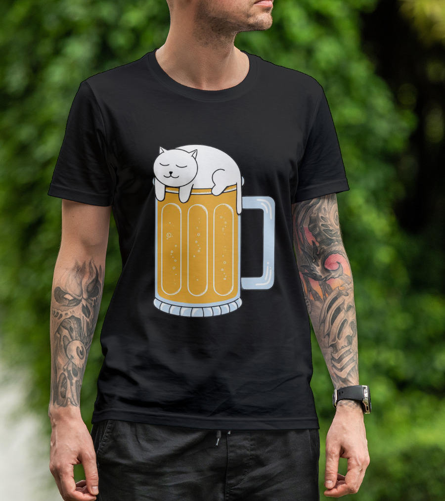 Cat Sleeping On Beer Mug Clipart T-Shirt