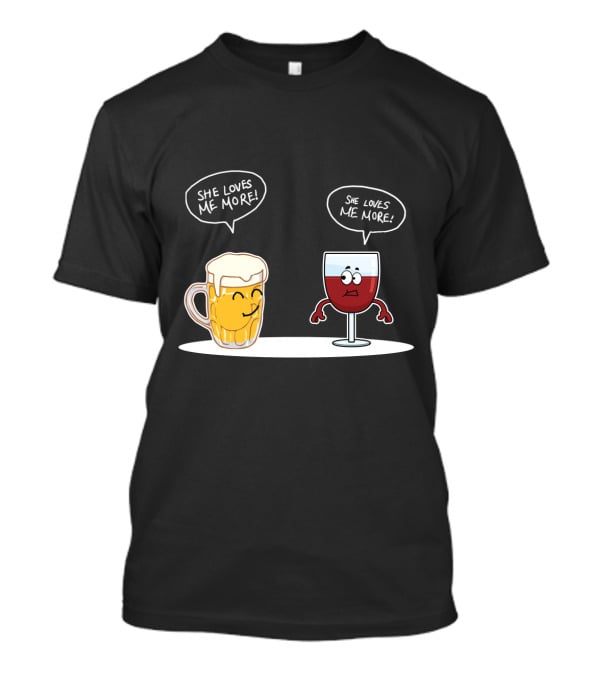 Beer And Wine Cartoon Debate: She Loves Me More Playful Rivalry T-Shirt