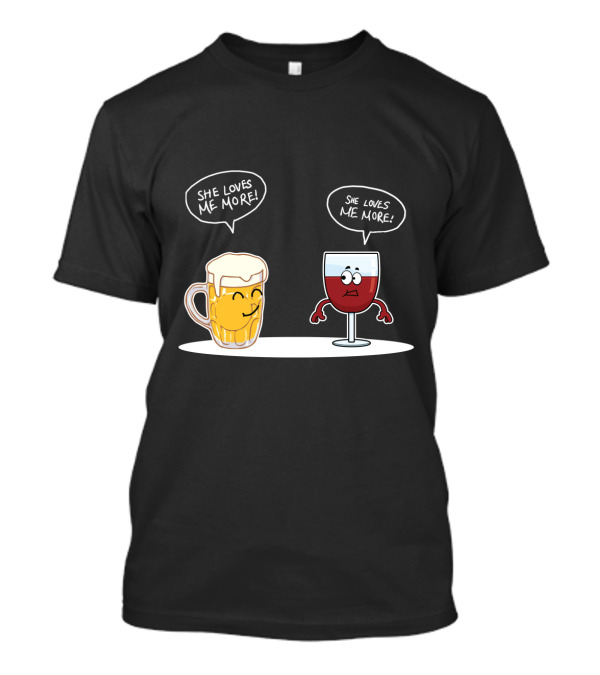 Beer And Wine Cartoon Debate: She Loves Me More Playful Rivalry T-Shirt