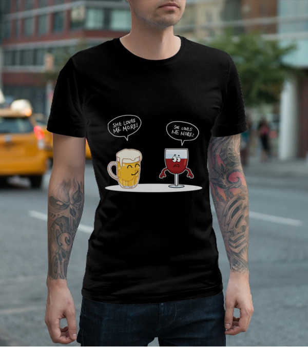 Beer And Wine Cartoon Debate: She Loves Me More Playful Rivalry T-Shirt