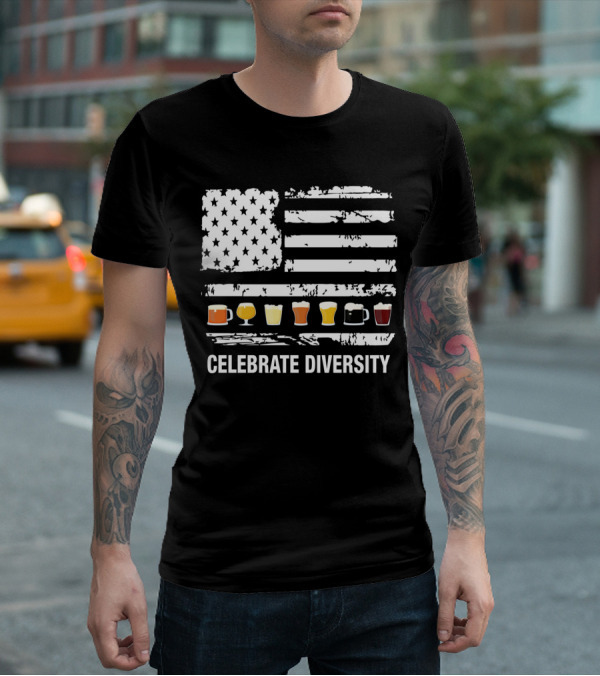 Celebrate Diversity American Flag Beer Glasses T-Shirt