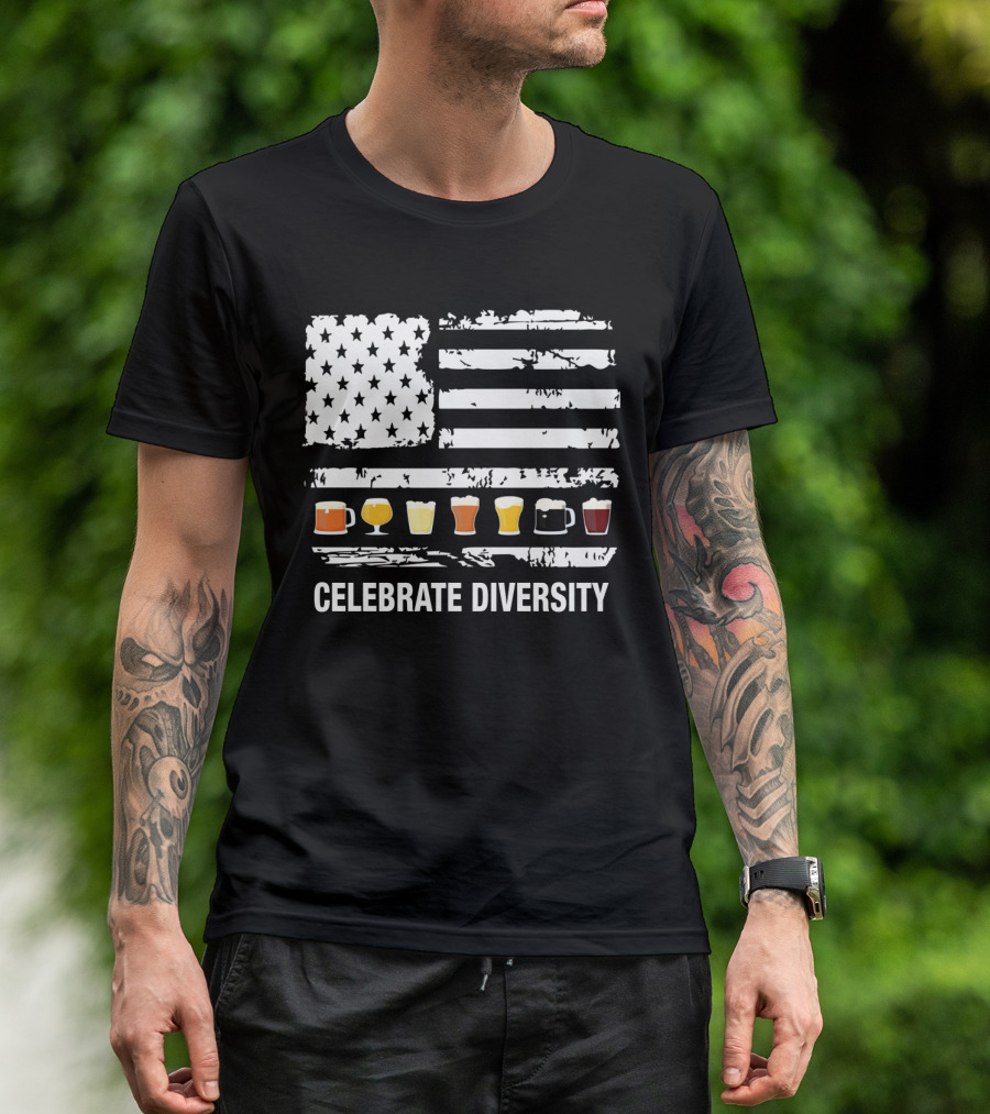 Celebrate Diversity American Flag Beer Glasses T-Shirt