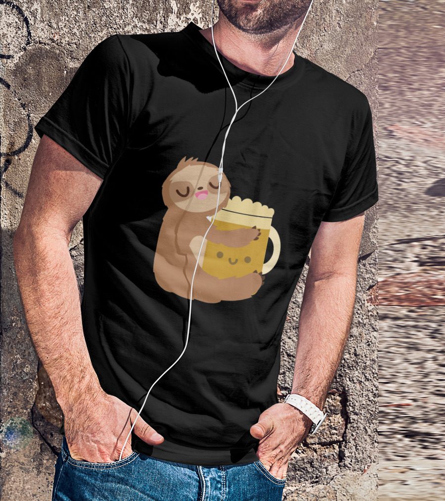 Sloth Hugging Smiling Beer Mug T-Shirt