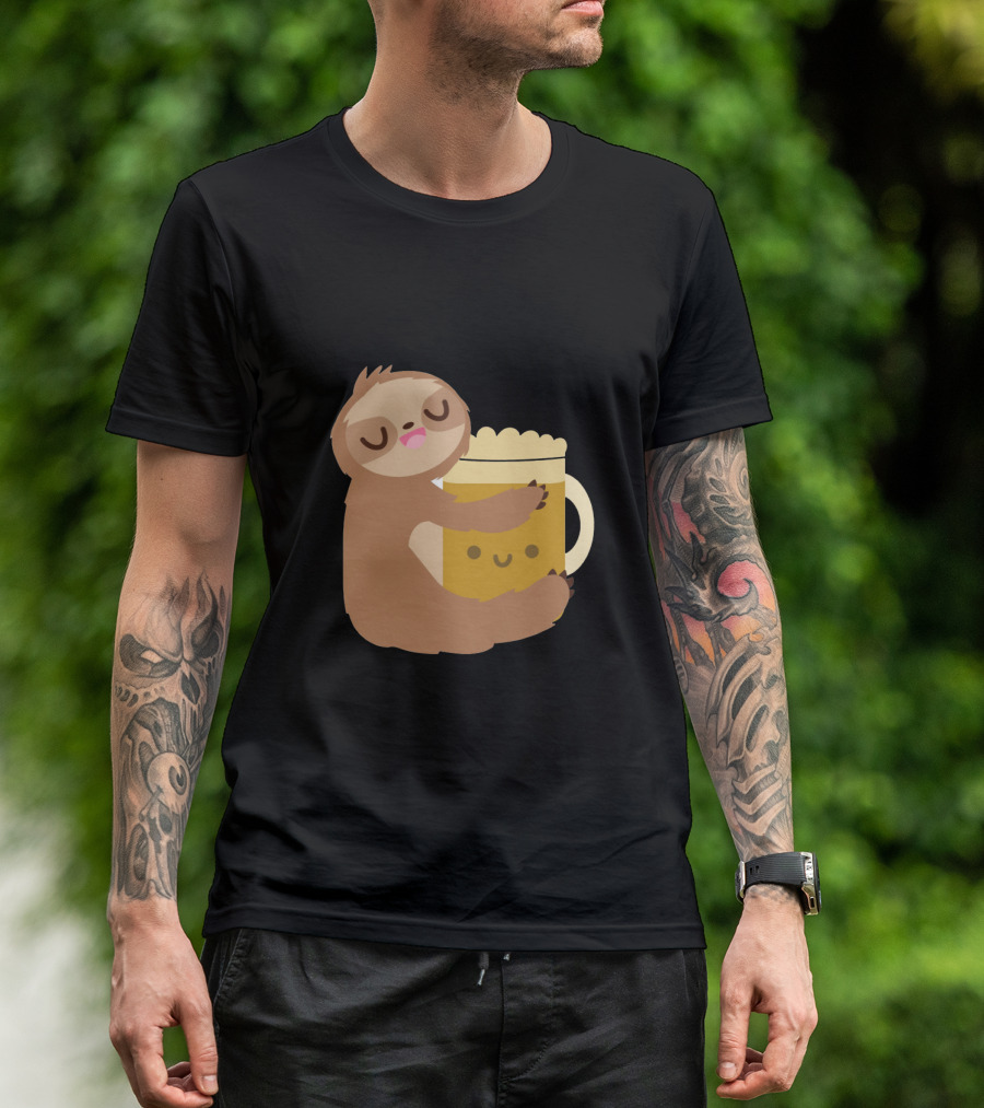Sloth Hugging Smiling Beer Mug T-Shirt