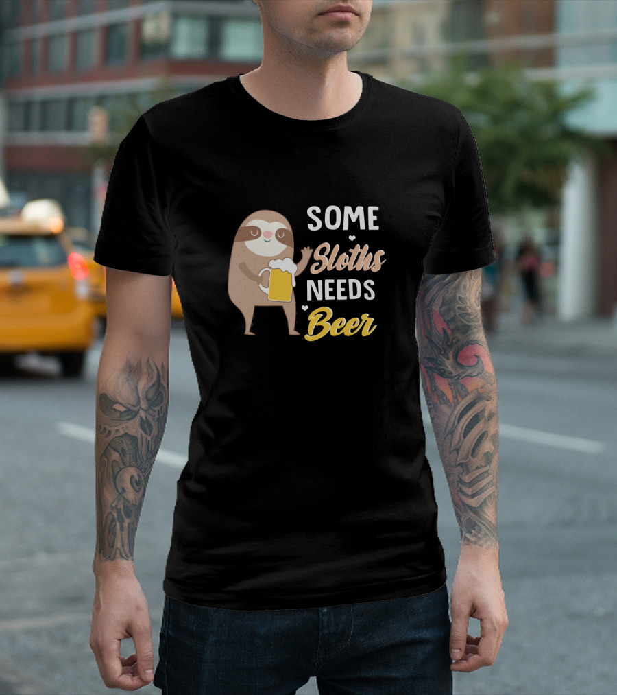 Some Sloths Needs Beer With Cute Sloth Holding Mug T-Shirt