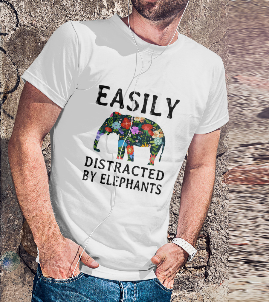 Easily Distracted By Elephants Floral T-Shirt