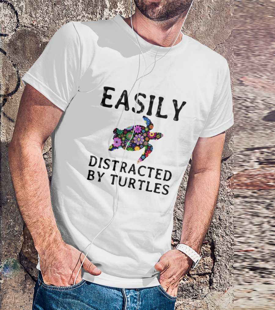 Easily Distracted By Turtles Floral T-Shirt