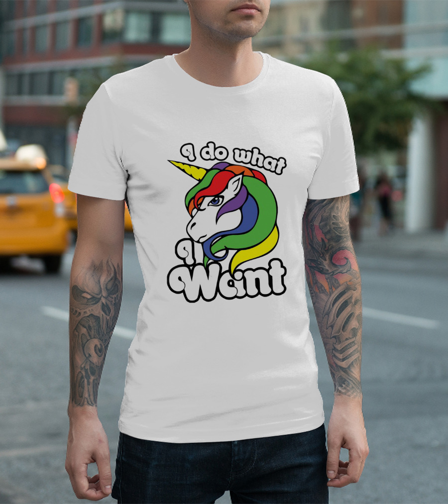 I Do What I Want Rainbow Unicorn Face with Colorful Mane T-Shirt