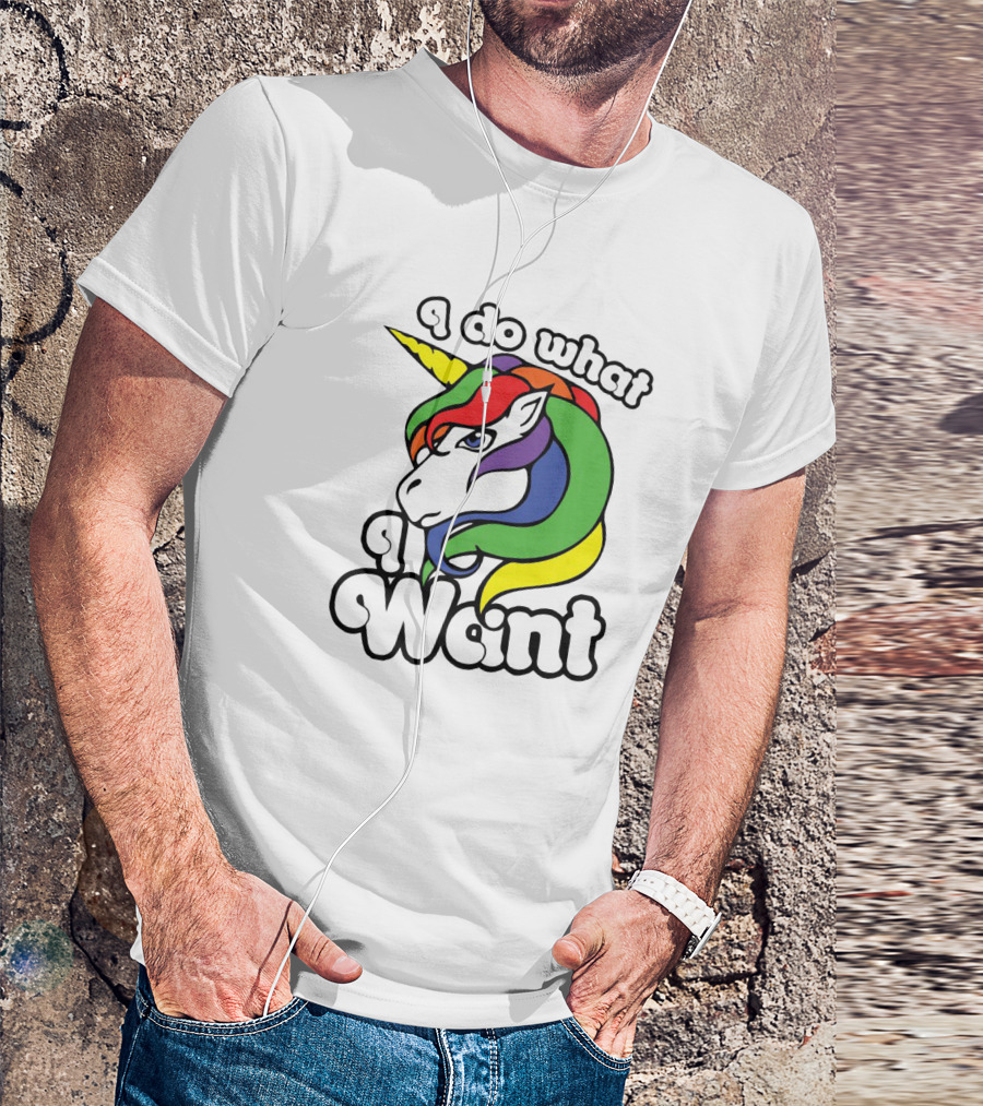 I Do What I Want Rainbow Unicorn Face With Colorful Mane T-Shirt