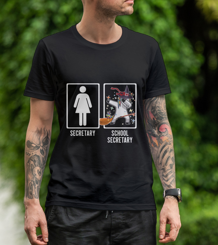 Secretary Unicorn Witch Costume Magic Broom Fantasy School Secretary T-Shirt