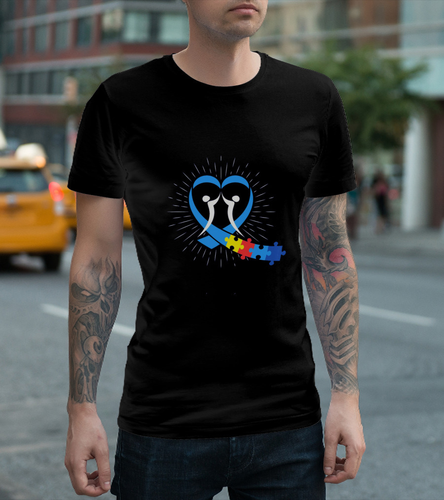 Heart Puzzle Ribbon with Autism Awareness Month Symbols T-Shirt