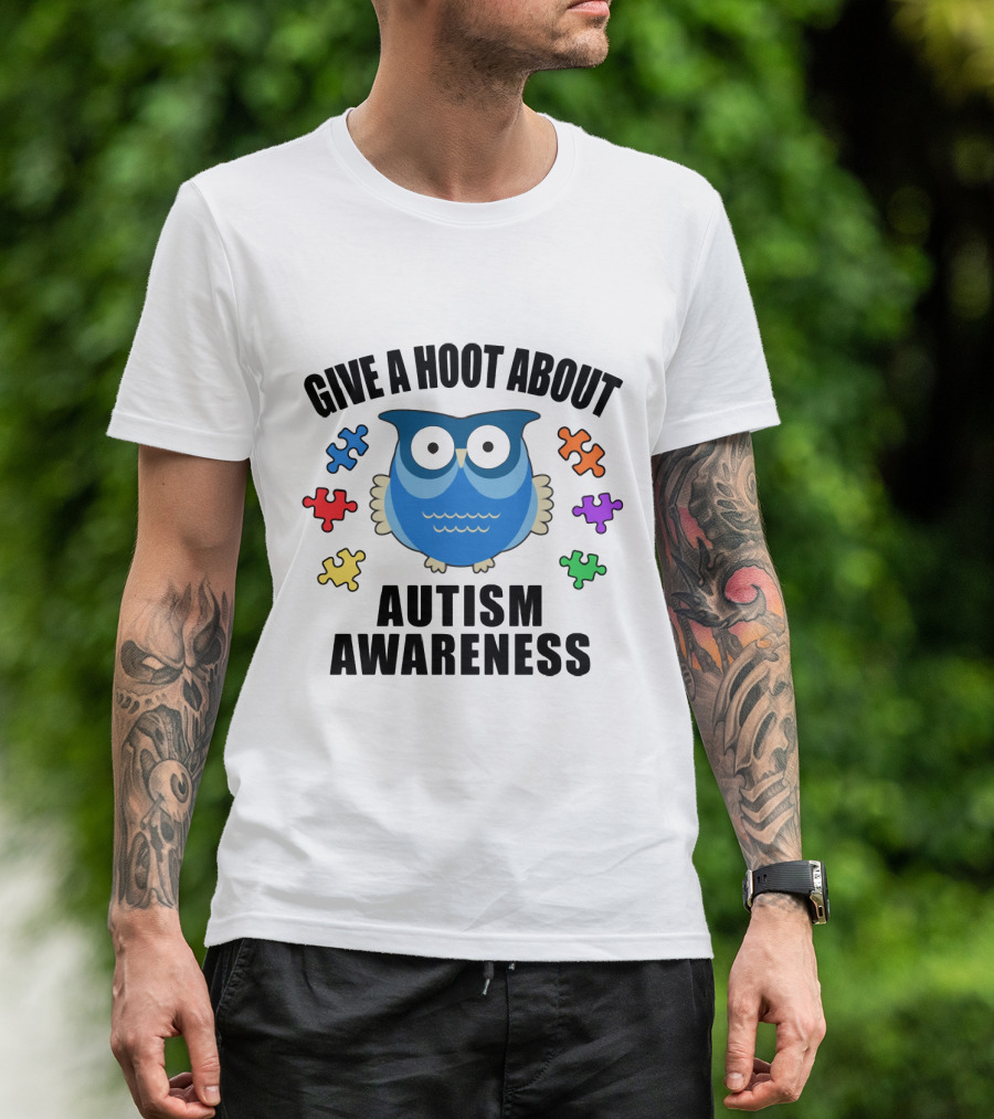 Give A Hoot About Autism Awareness With Owl And Colorful Puzzle Pieces T-Shirt