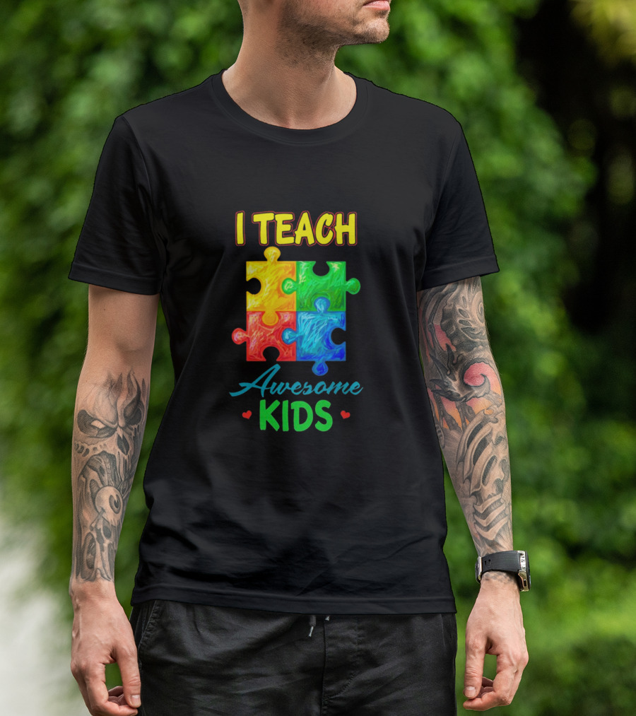 I Teach Awesome Kids Autism Puzzle Pieces T-Shirt