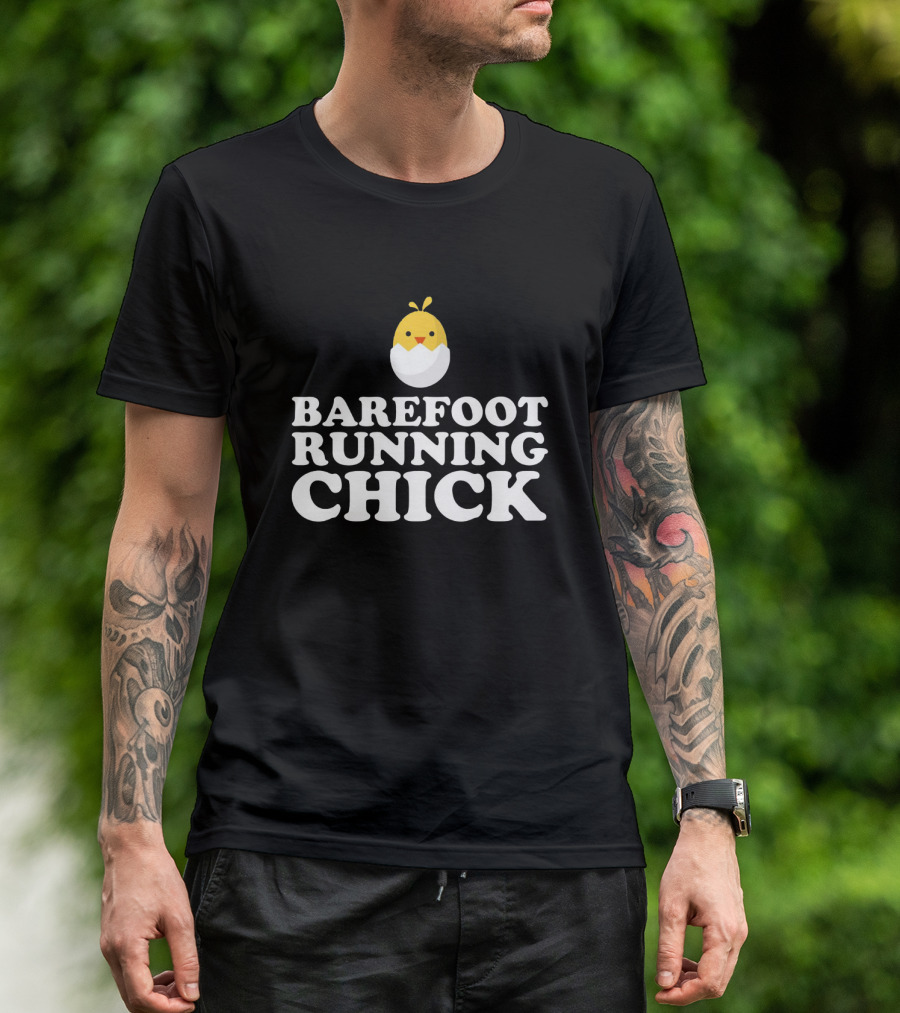 Barefoot Running Chick Egg With Cute Yellow Chicken T-Shirt