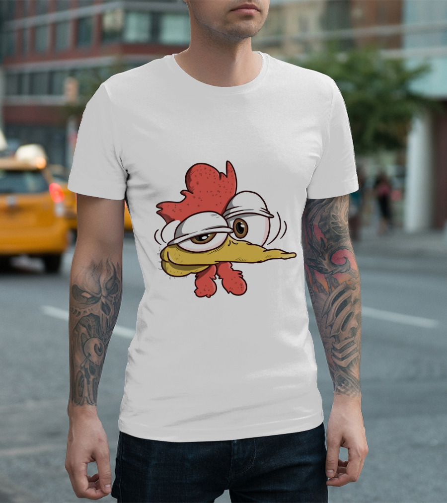 Goofy Chicken Face Cartoon Expression with Comical Eyes and Beak T-Shirt