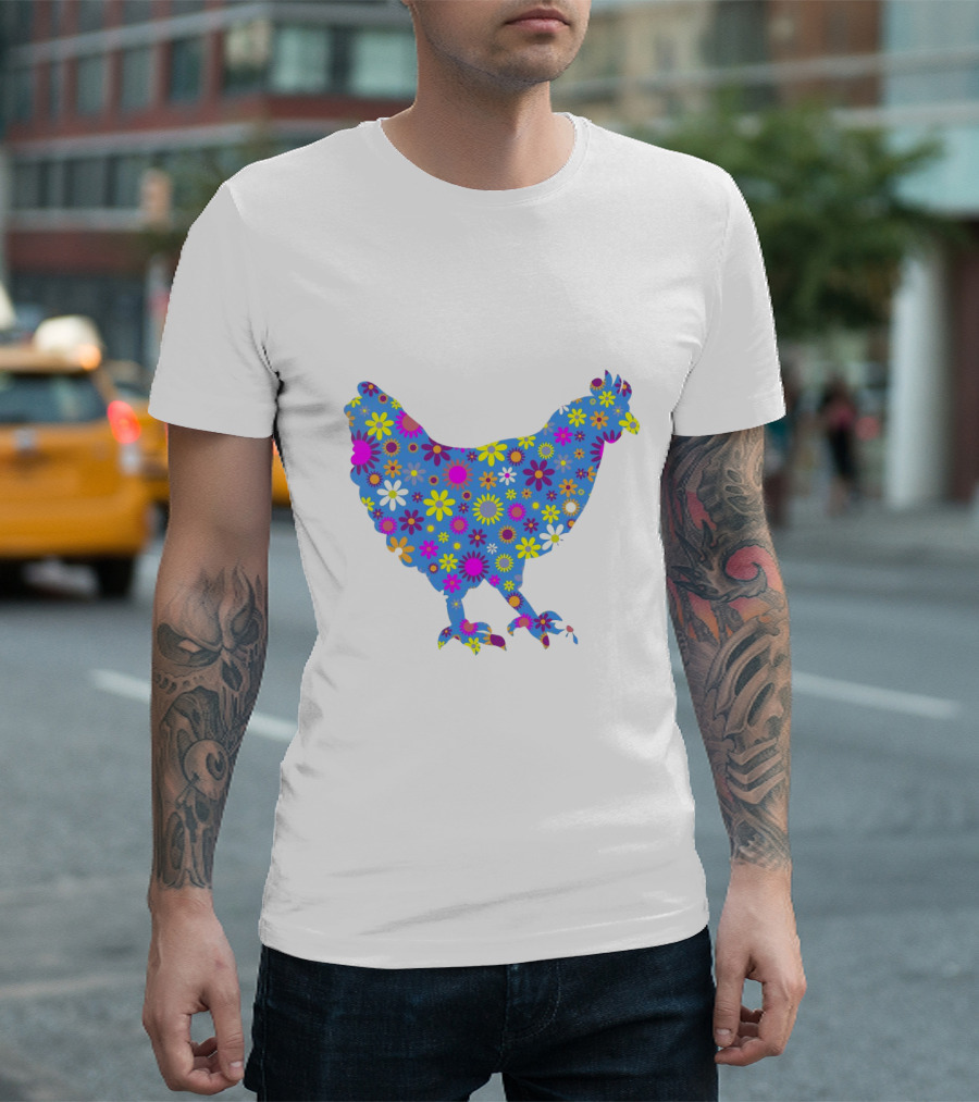 Chicken Flower Pattern Adorable Farm Animal T-Shirt