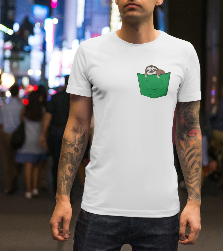 Cute Sloths Pocket With Adorable Sloth Peeking From Green Pocket T-Shirt